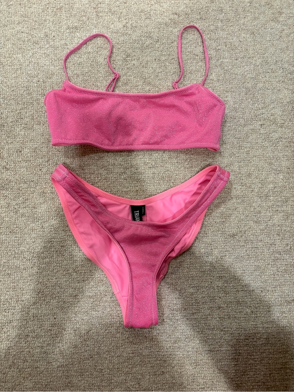 triangl swimwear pink shimmer bikini set